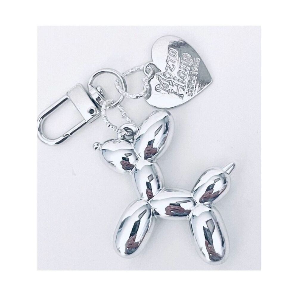 NWT Gorgeous Silver Metal Trendy Laser Balloon Art Dog Shiny Keychain Bag Charm